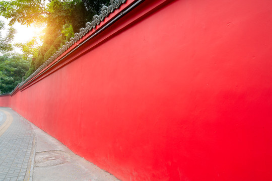 中国古典宫殿红色庭院墙壁