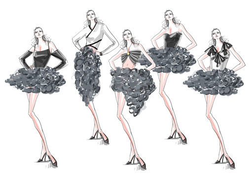 原创服装设计效果图系列5套女装