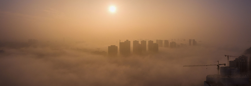 逆光雾中的城市