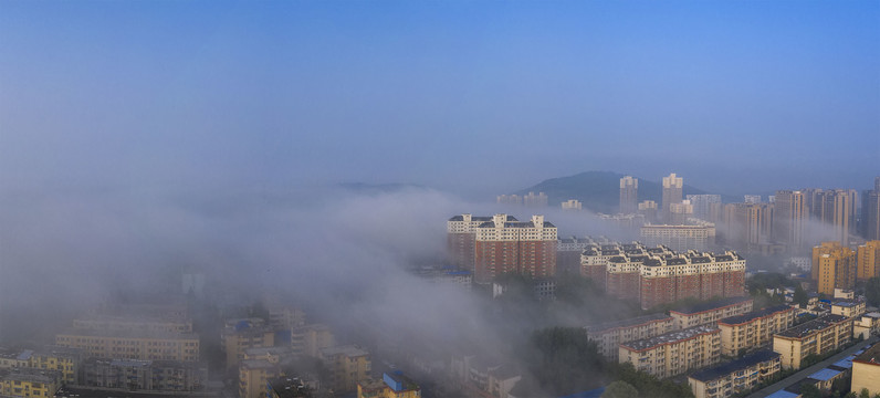 晨雾满城飘图片