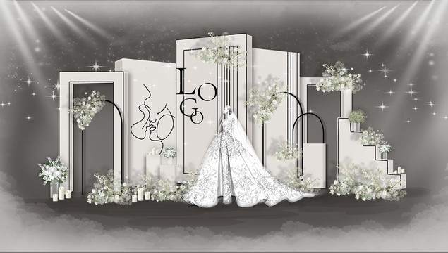白绿色韩式简约高级婚礼设计