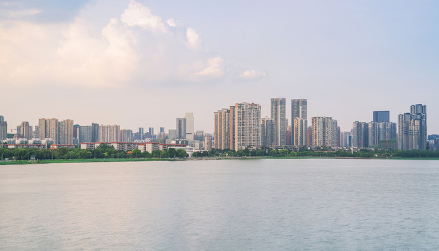 武汉城市建筑天际线和沙湖风光