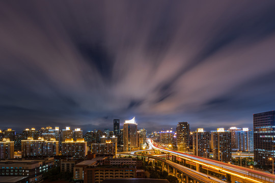 上海南北高架路夜景与浮云