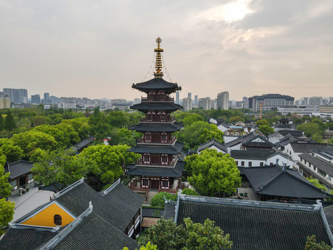 航拍苏州寒山寺