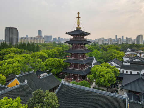 航拍苏州寒山寺