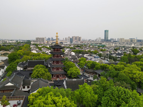 航拍苏州寒山寺