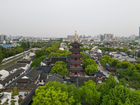 航拍苏州寒山寺