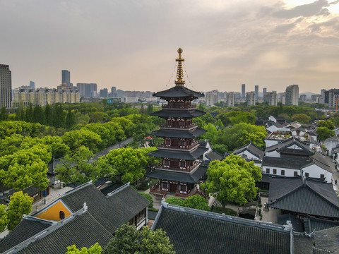 航拍苏州寒山寺