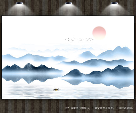 高端背景墙水墨山水画