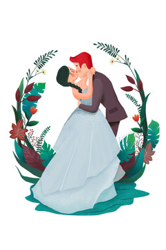 新郎新娘浪漫婚礼拥吻