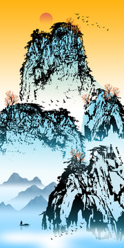 山水竖幅装饰画