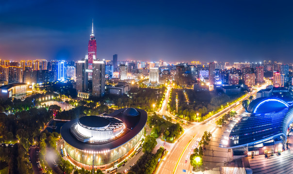 航拍天津风貌夜景