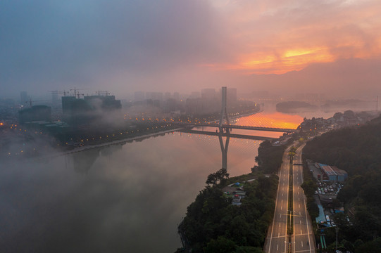 青山绿水丽水南明湖云海日出