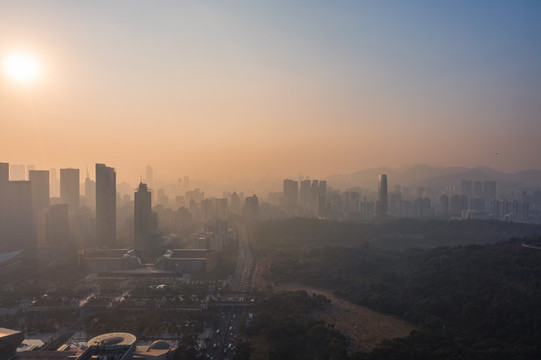 广东省深圳市福田区城市风光黄昏