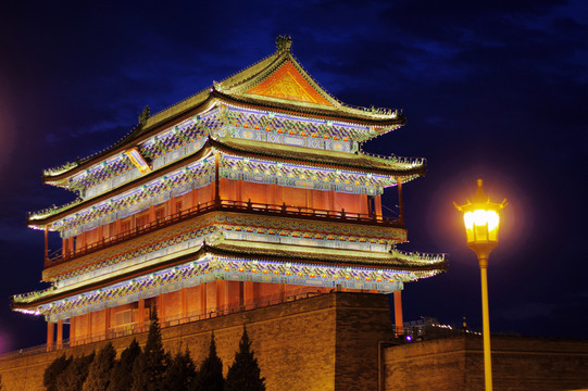 北京前门正阳门箭楼城楼夜景