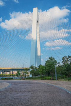 武汉月湖桥和无人的市民公园广场