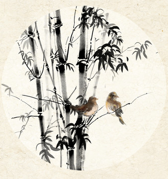 中国风水墨写意花鸟竹壁纸包装