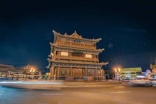 山西大同古城街道夜景