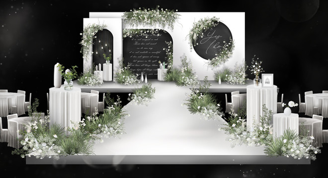 白绿婚礼舞台效果图