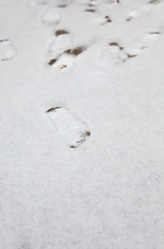 地面上一层薄雪和几个脚印