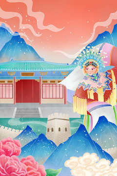 天津古建筑中国风插画