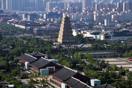 西安大雁塔古建筑城市风光