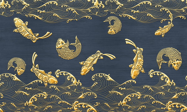 新中式锦鲤鲤鱼九鱼图浮雕背景墙