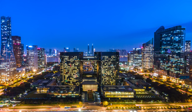 航拍杭州城市风光夜景