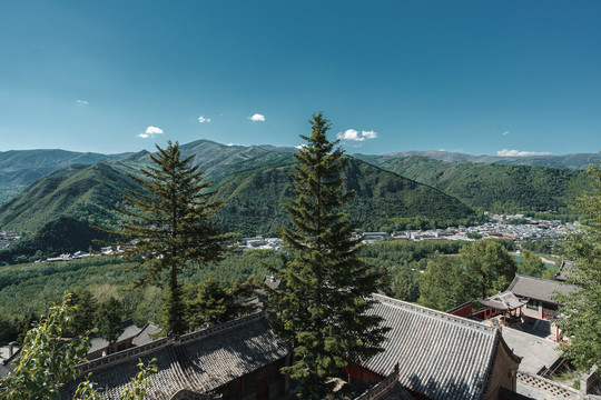 山西五台山黄昏航拍全景