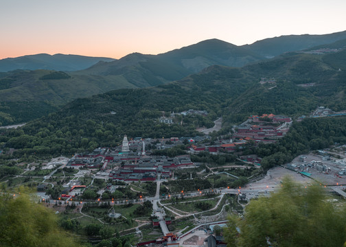 山西五台山黄昏航拍全景