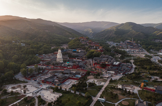 山西五台山黄昏航拍全景