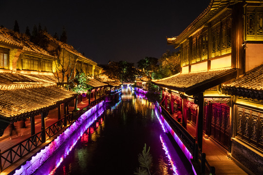 江北水乡运河古城台儿庄夜景