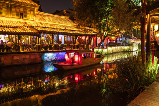 江北水乡运河古城台儿庄夜景