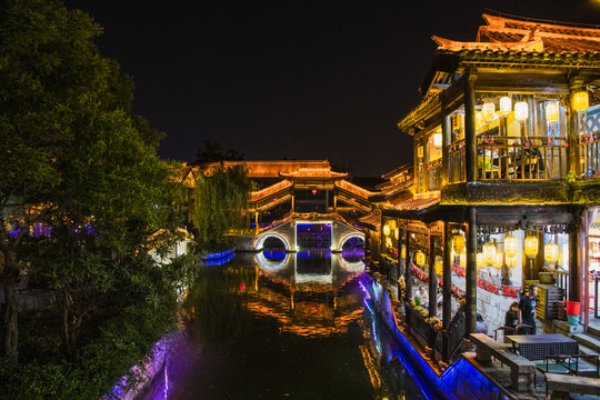 江北水乡运河古城台儿庄夜景