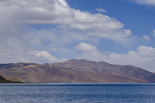 西藏湖景巴木措湖湛蓝的湖水