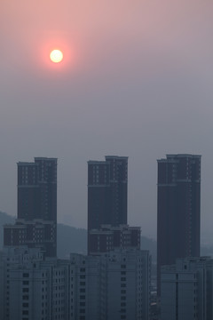 夕阳现代建筑城市建筑