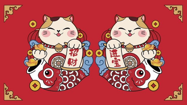 招财进宝日式和风招财猫矢量卡通