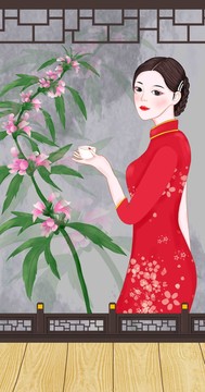 旗袍美女插画