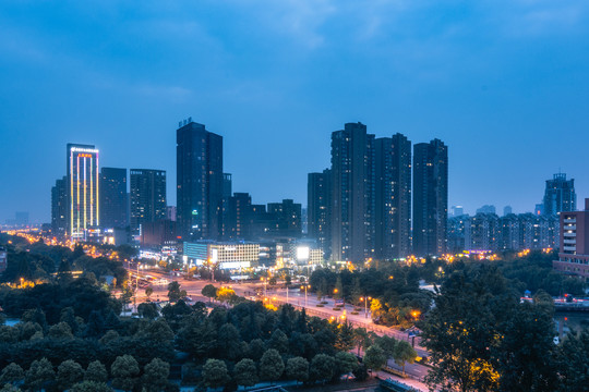 中国杭州下沙城市夜景风光