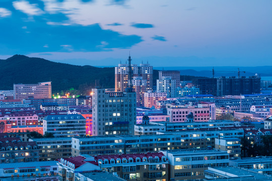 东北黑龙江七台河城市夜景