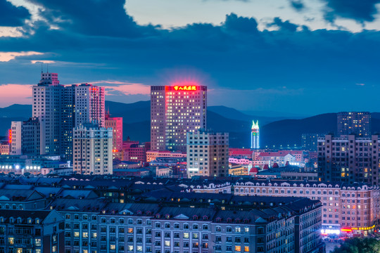 东北黑龙江七台河城市夜景