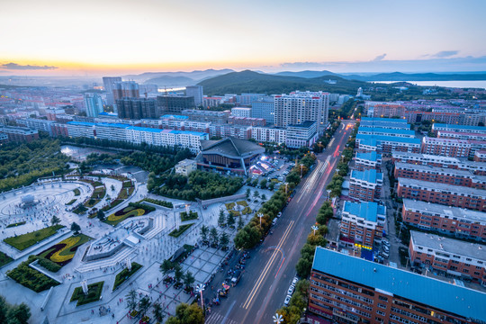 东北七台河城市风光夜景