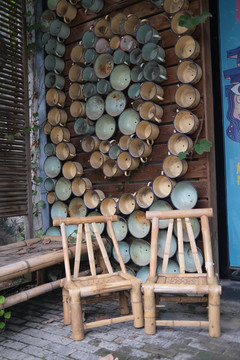 农家小院竹椅子