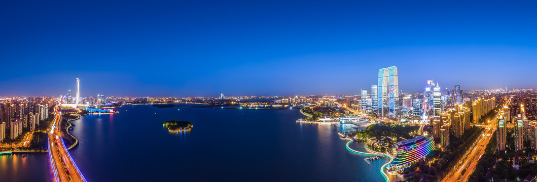 航拍苏州城市风貌夜景