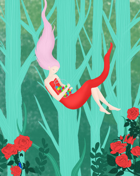 森林仙气女孩红色玫瑰