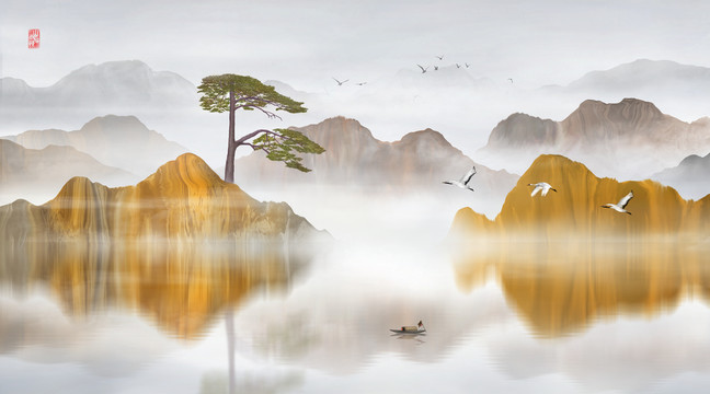 金色山水画