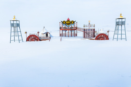 冬季草原雪原蒙古包