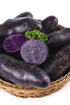 白底上的黑紫马铃薯