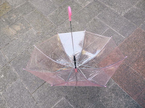粉色透明女孩雨伞