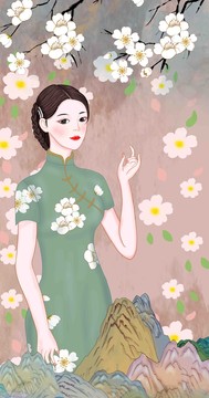 新中式美女插画